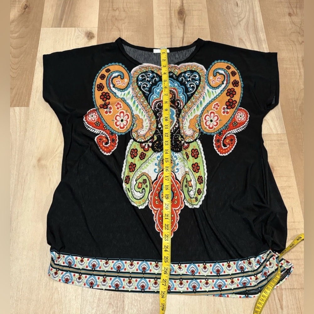 Black Paisley-Print Women’s Top with Multicolor Accents - Picture 8 of 8